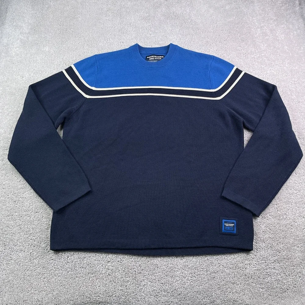 Vintage Abercrombie and Fitch Sweater Mens XL Blue Crewneck‎ Pullover Y2K Retro